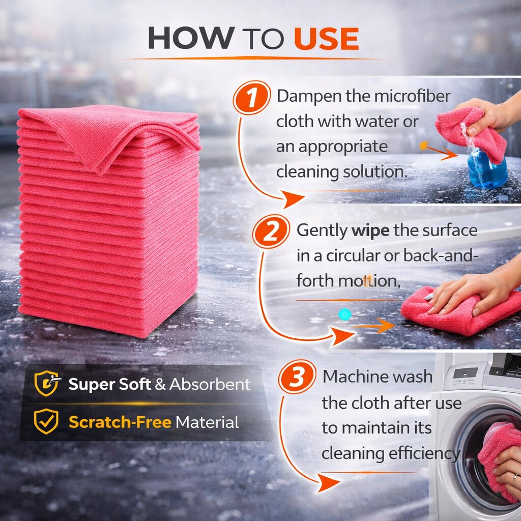 Premium Microfibre Cloth Pink – Ultra Soft Lint-Free Car Detailing Cleaning Cloth (Pack of 10) image 2