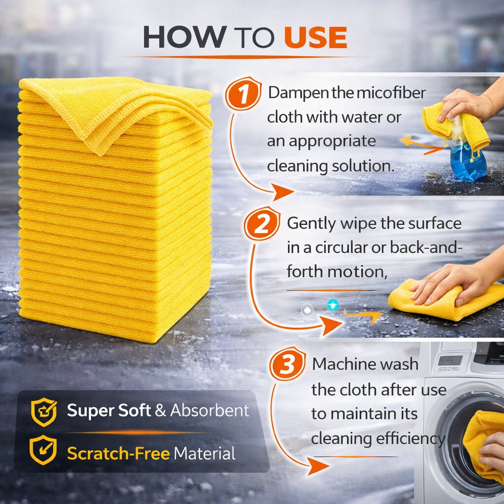 Premium Microfibre Cloth Yellow – Ultra Soft Lint-Free Car Detailing Cleaning Cloth (Pack of 10) image 2
