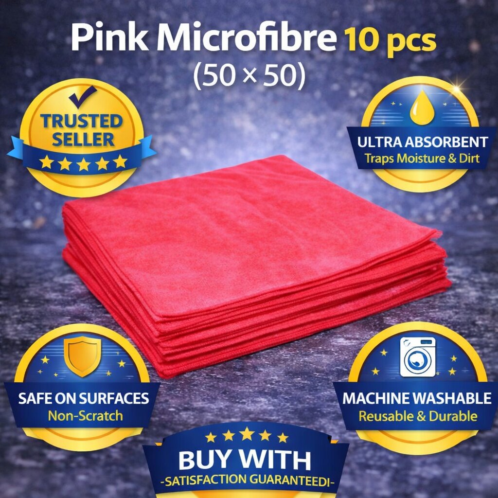 Pink Microfibre Cloth 10 Pack (50×50 cm) image 1