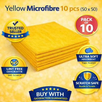 Yellow Microfibre Cloth 10 Pack (50×50 cm) – Car Detailing Cleaning & Polishing Towels image 1