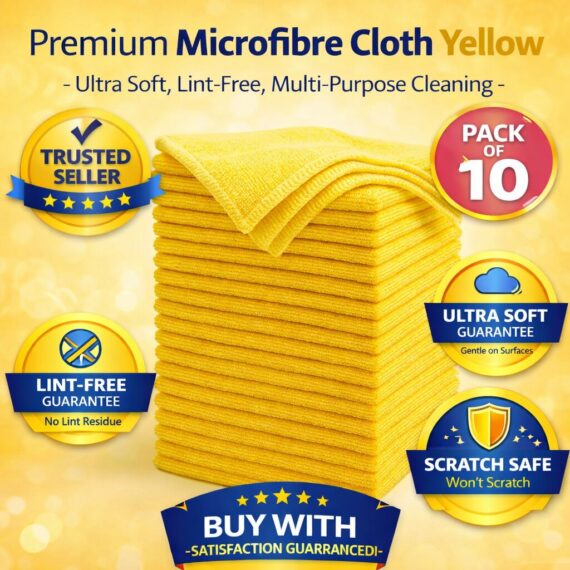 Premium Microfibre Cloth Yellow – Ultra Soft, Lint-Free, Multi-Purpose Cleaning - Pack of 10